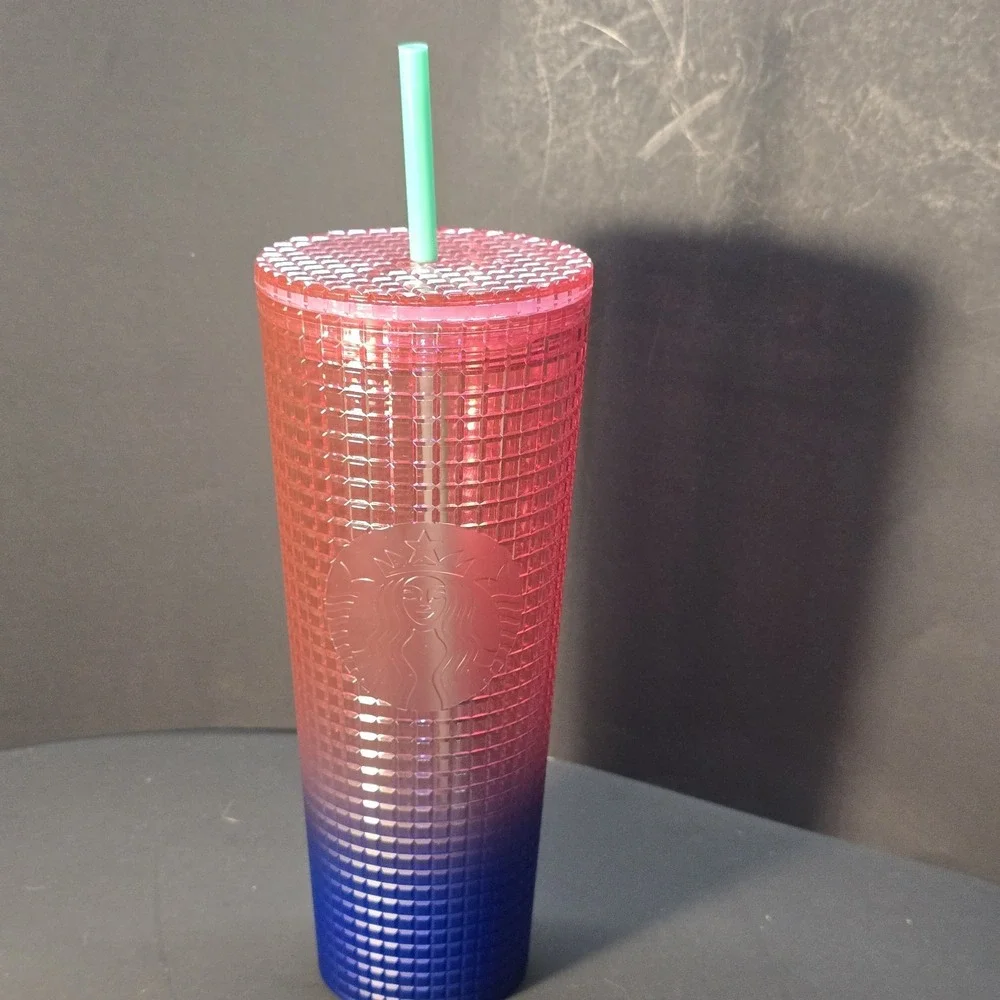 Starbucks 2022 Summer Watermelon Pink & Blue‎ Disco Grid Venti Tumbler 24oz NWT